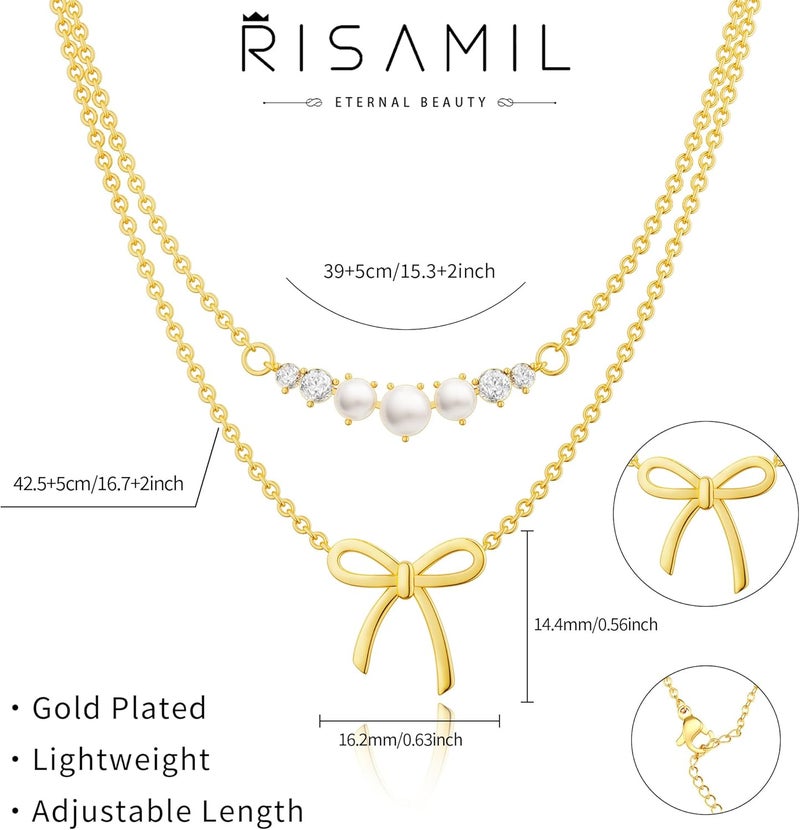 Risamil Store 14K Gold Plated Necklace for Women - Bow Necklace - Dainty Necklace Cute Small Tiny Bow Pendant Choker Chain Necklace Trendy Necklaces for Women Jewelry Gift - Image 5